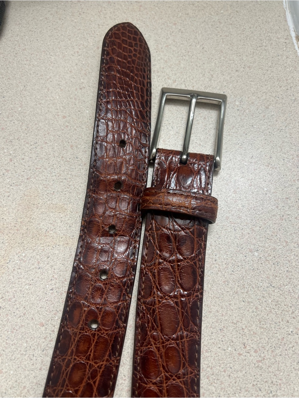 Saks Fifth Avenue: Brown Croc-Embossed Leather Men’s Belt - Picture 5 of 6